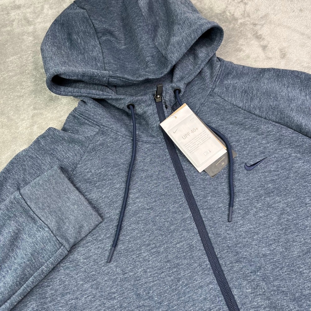 Nike Dri-FIT Full Zip Hoodie Mens XL Blue Heathered UPF 40 Training Sweatshirt